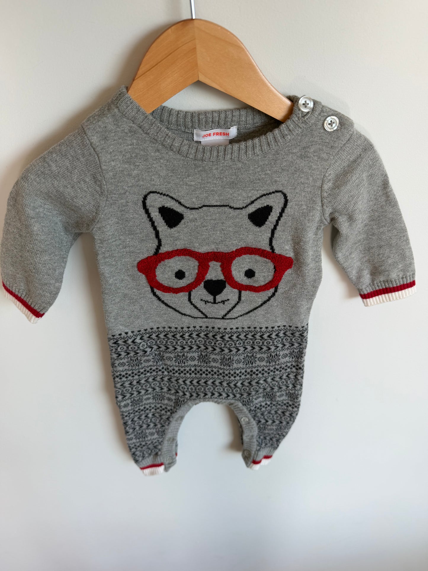 Bear with Glasses Jumpsuit / 3-6m