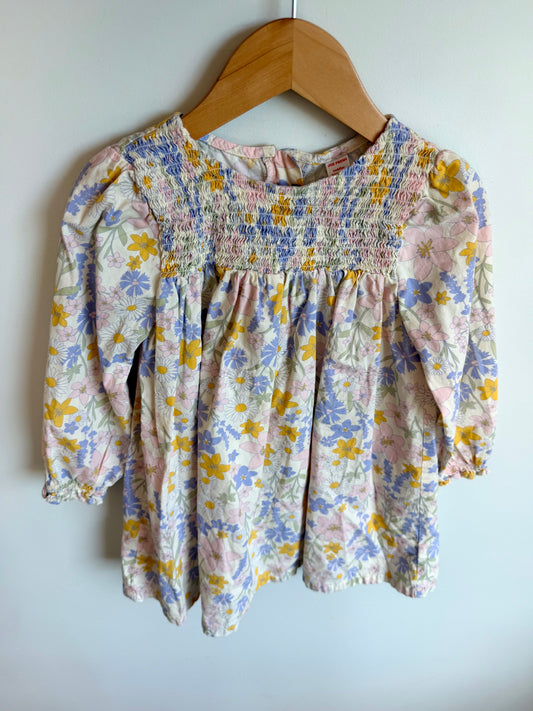 Muted Floral Long Sleeve Dress / 4T