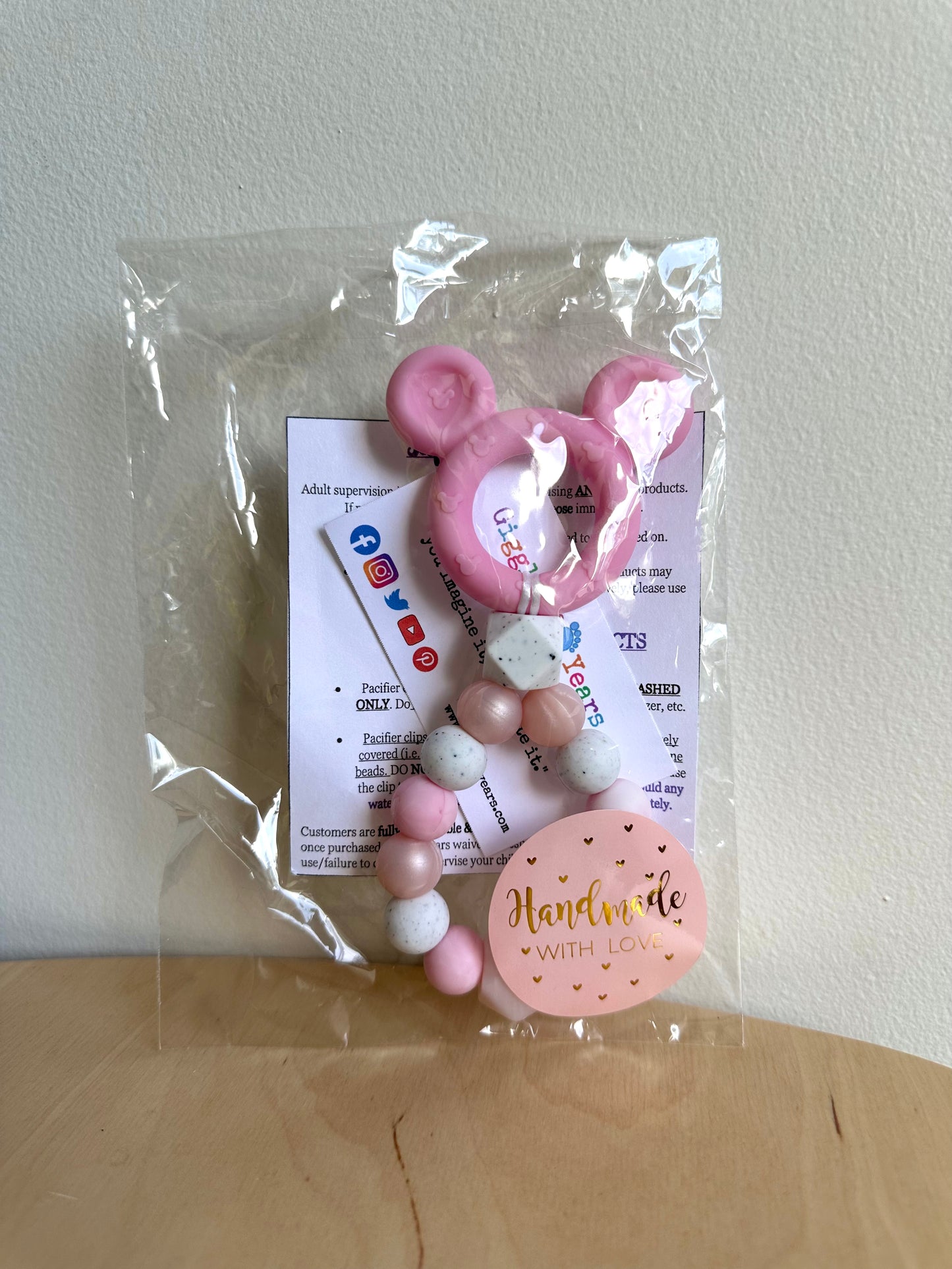 Pink Mickey Ears Silicone Teether (In Package)