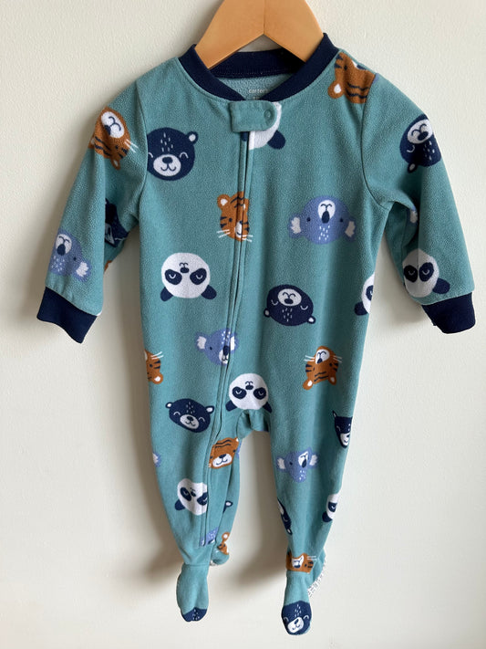 Fleece Teal Animal Faces Sleeper / 18m