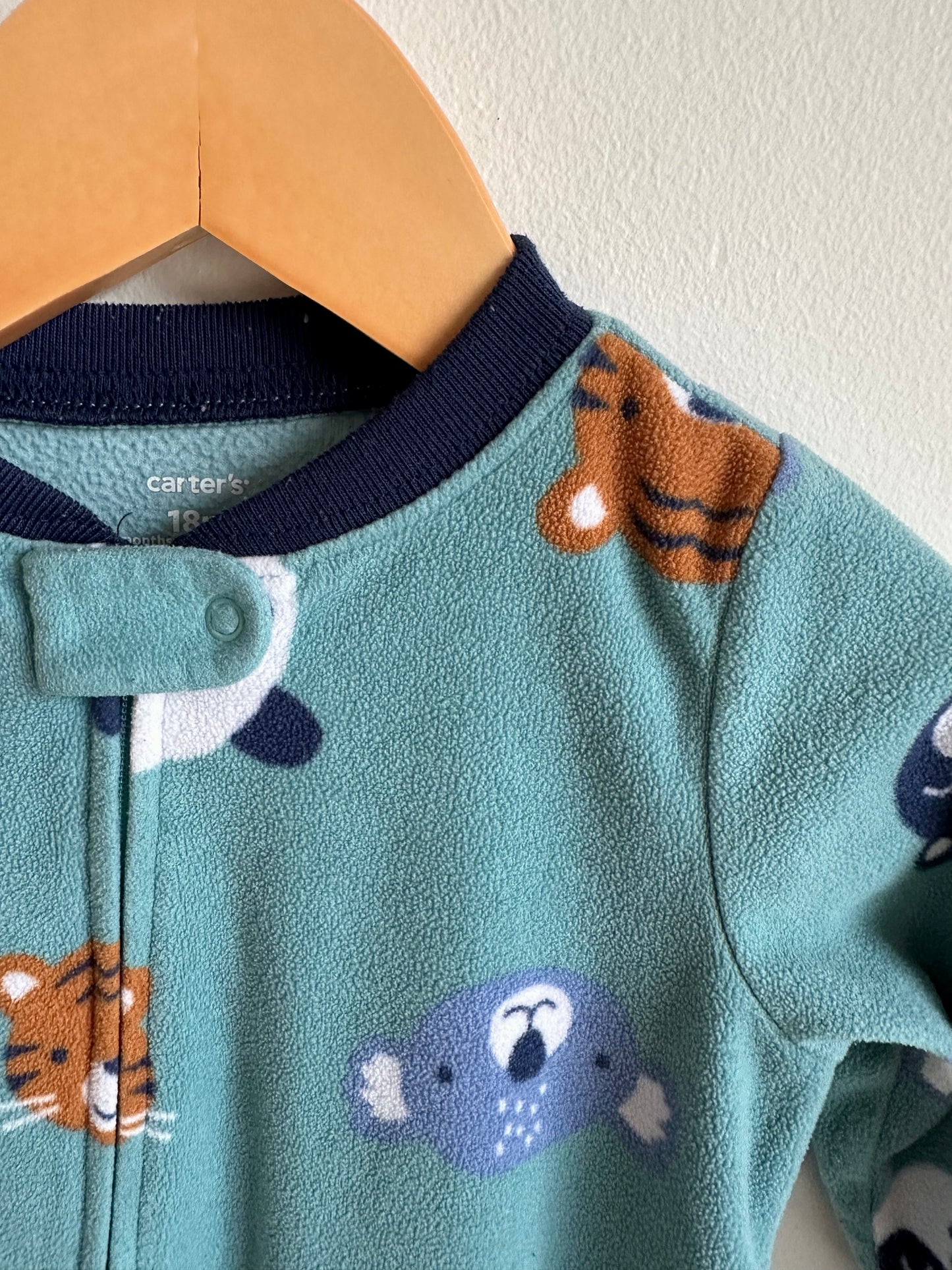 Fleece Teal Animal Faces Sleeper / 18m