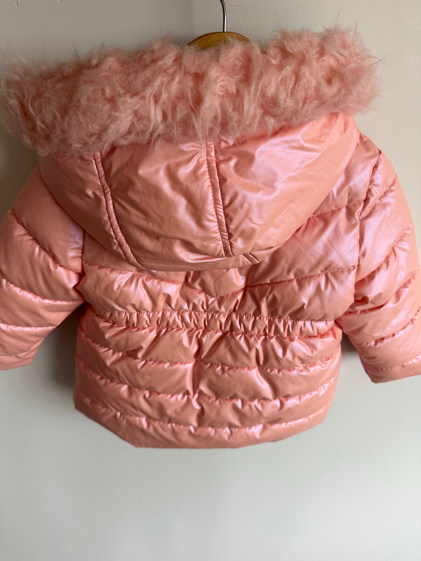 Pink Puffy Hood Jacket / 12-18m