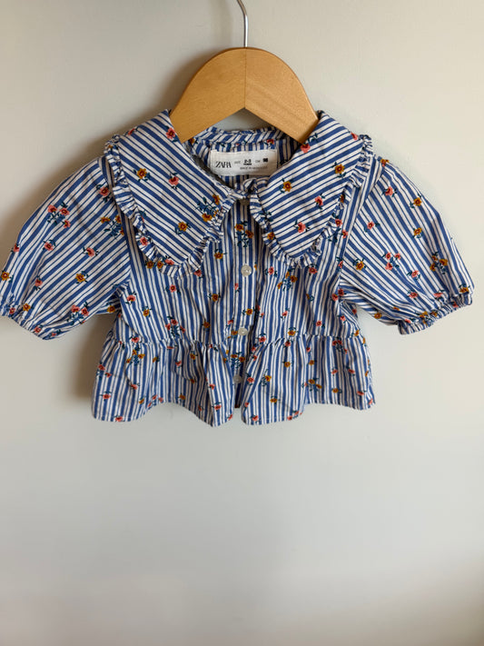 Zara Floral Vertical Stripe Peplum Top / 2-3T