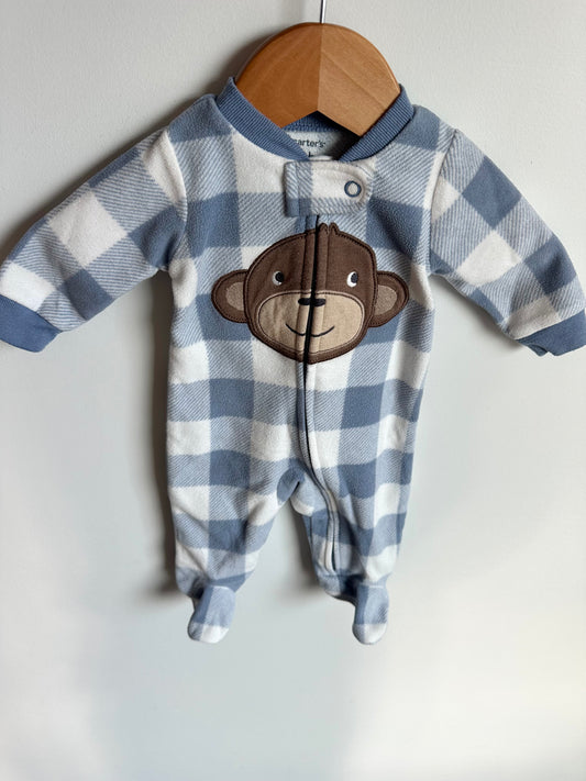 Newborn Fleece Checkered Monkey Sleeper / 0m