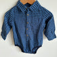 Blue Checkered Long Sleeve Bodysuit / 12-18m