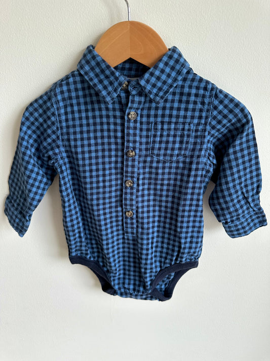 Blue Checkered Long Sleeve Bodysuit / 12-18m