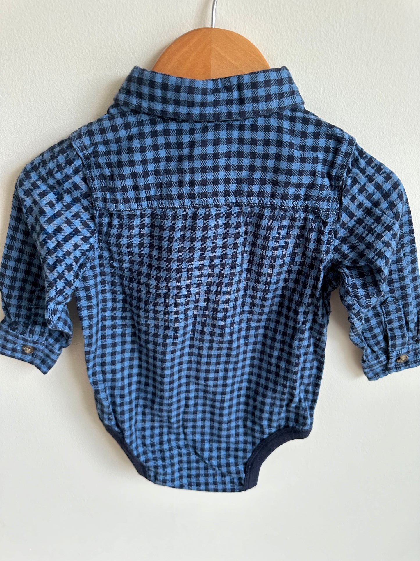 Blue Checkered Long Sleeve Bodysuit / 12-18m