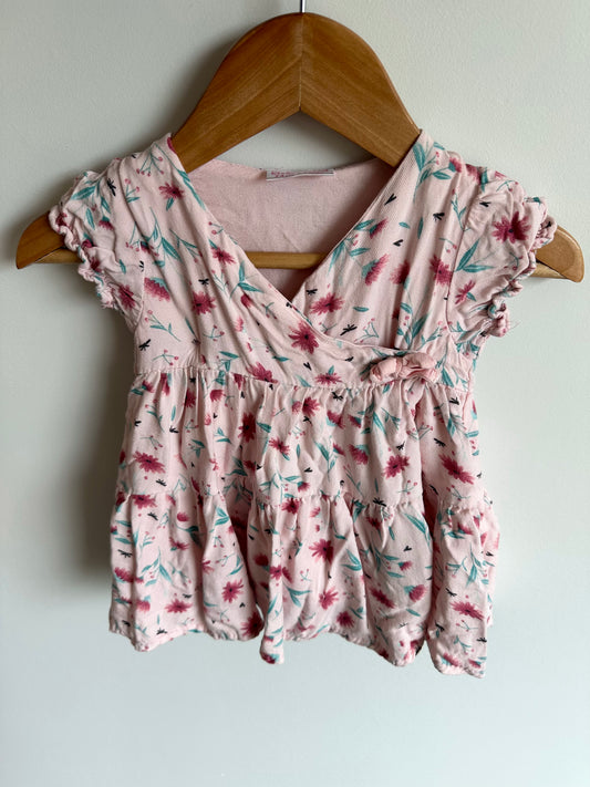 Lined Wrap Pink Floral Dress / 6-9m