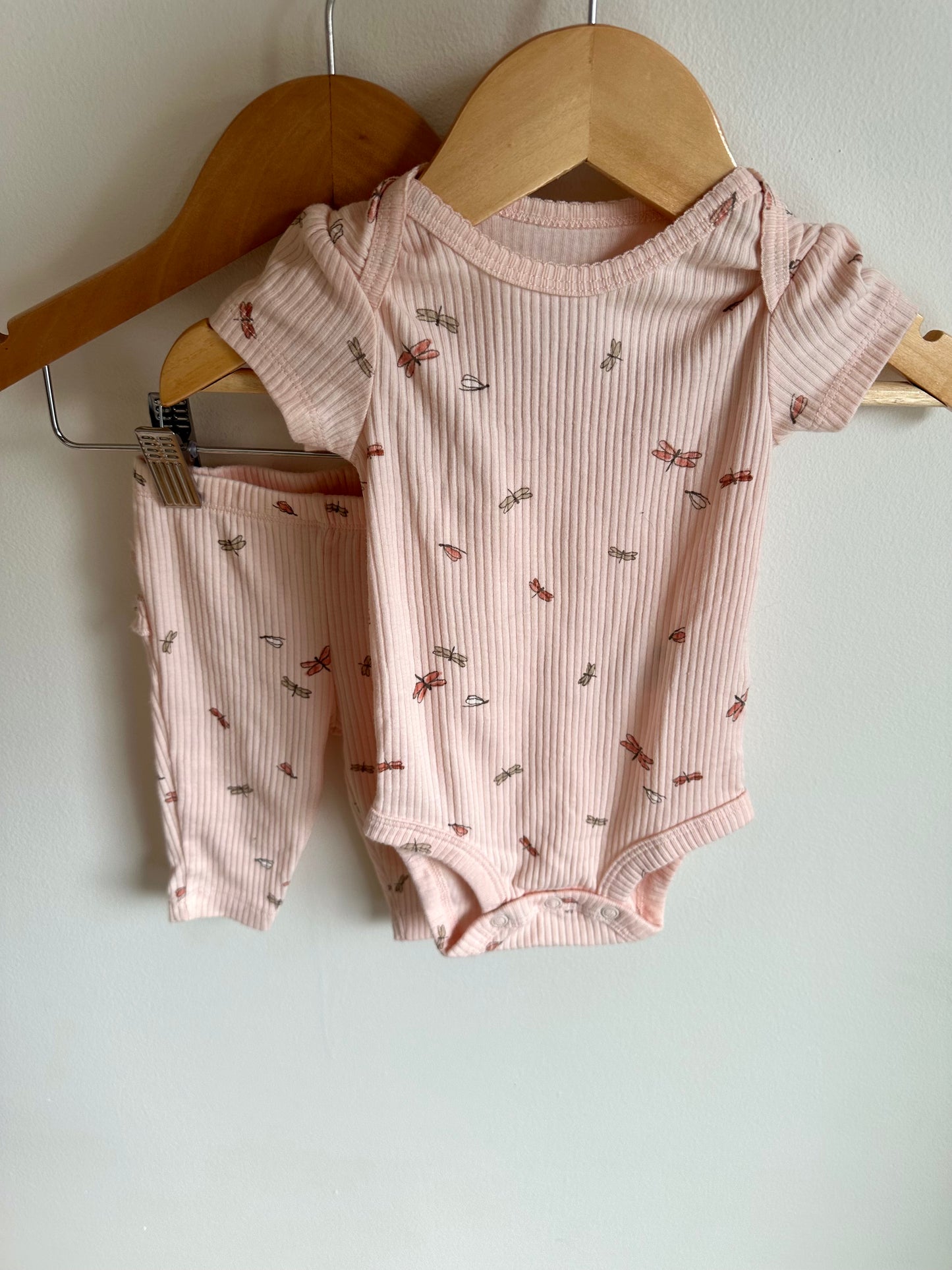 Pink Rib Butterfly Bodysuit + Pants / 3m