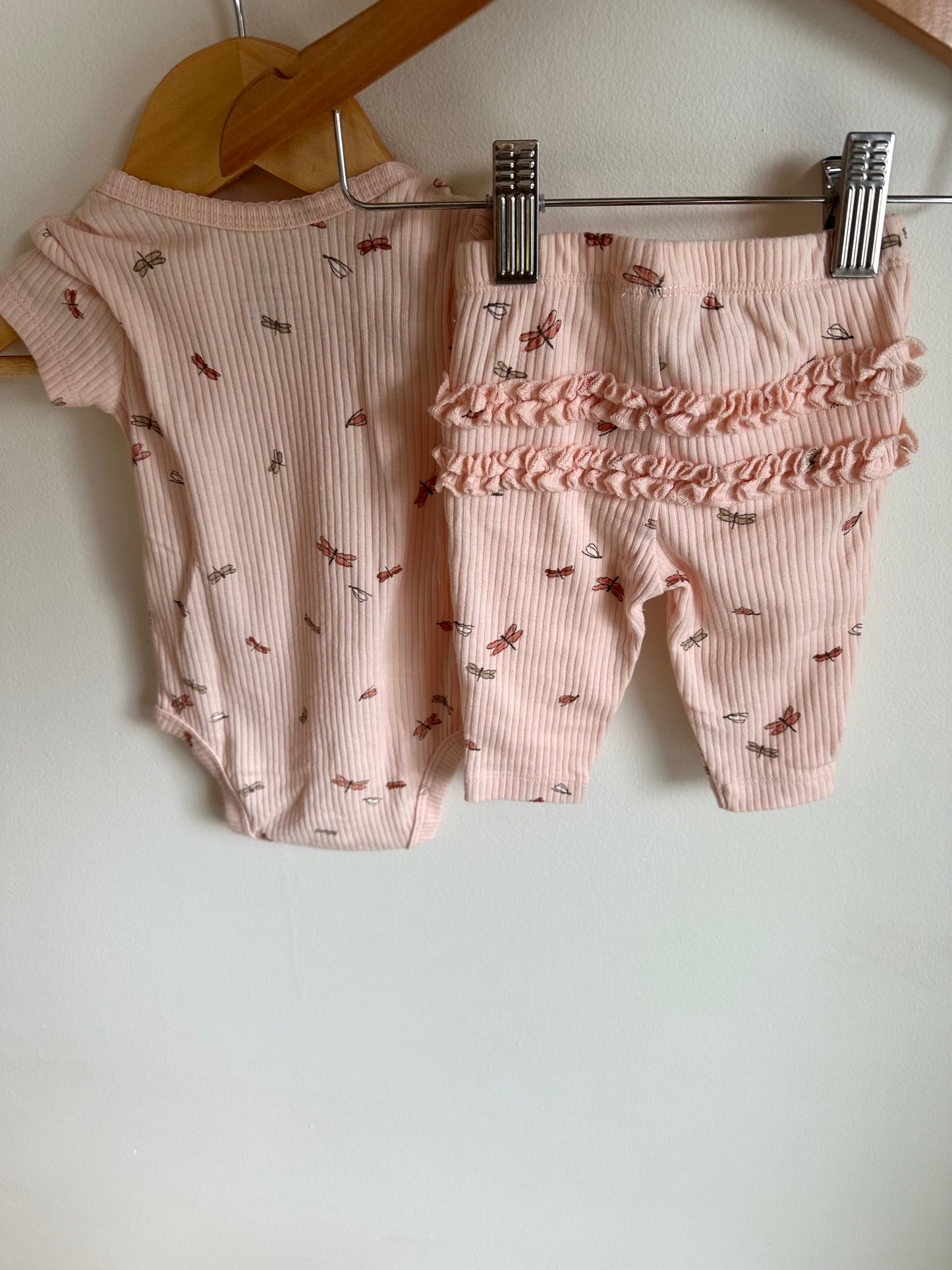 Pink Rib Butterfly Bodysuit + Pants / 3m