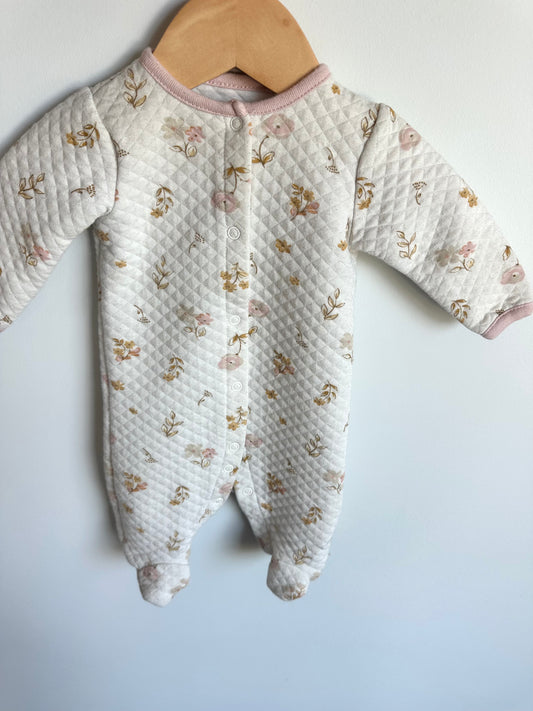 White Floral Snap Sleeper / 0-3m