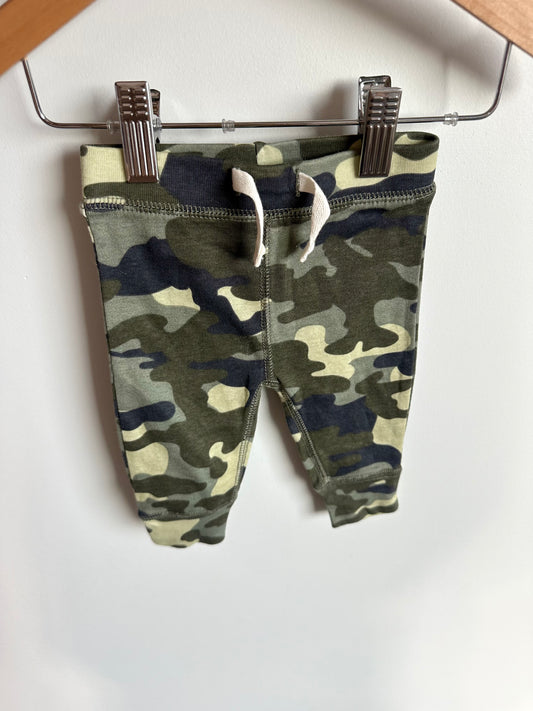 Green Camo Tapered Pants with Drawstring / 0-3m