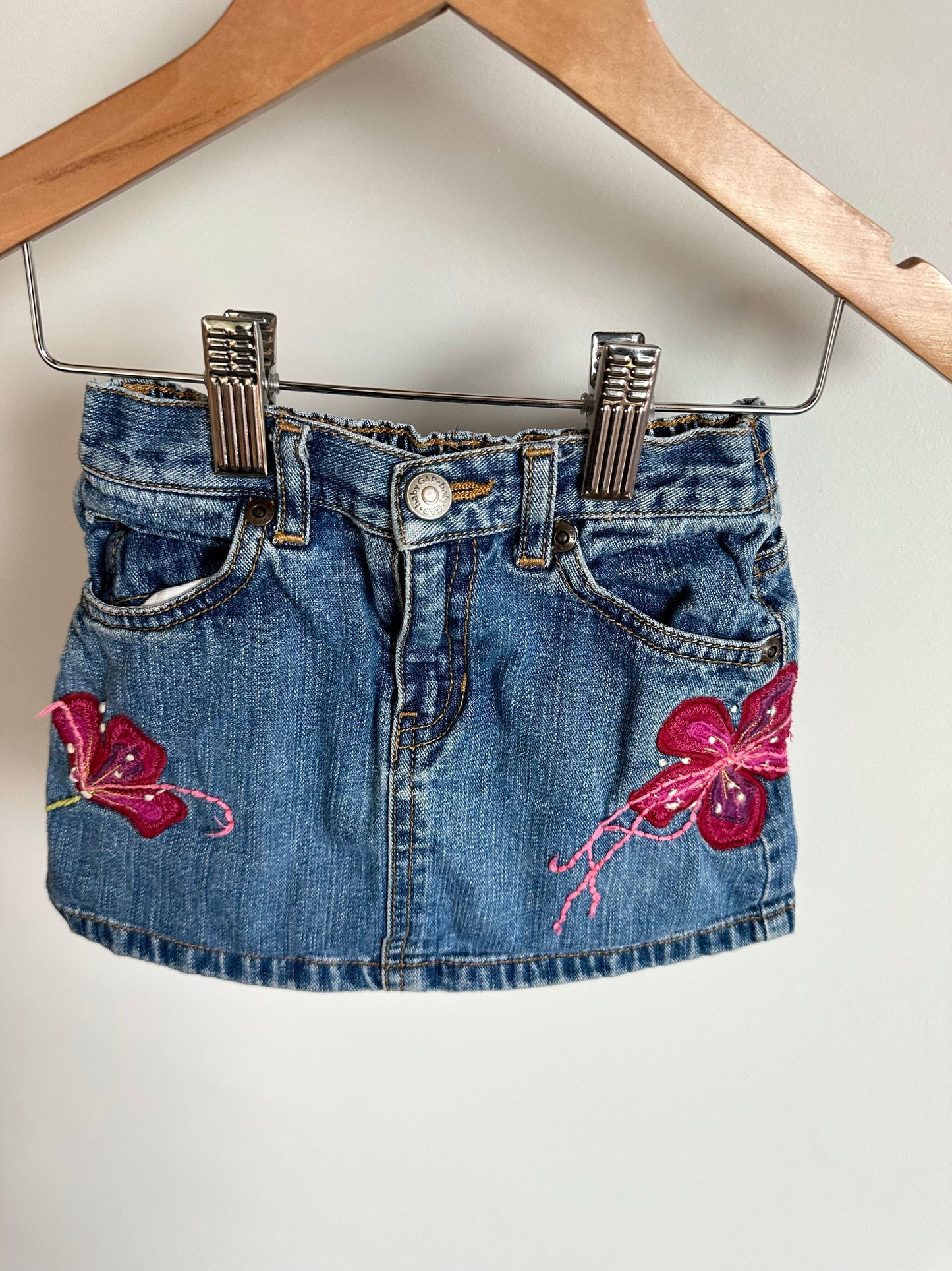Jean Skirt with Embroidered Flowers / 12-18m