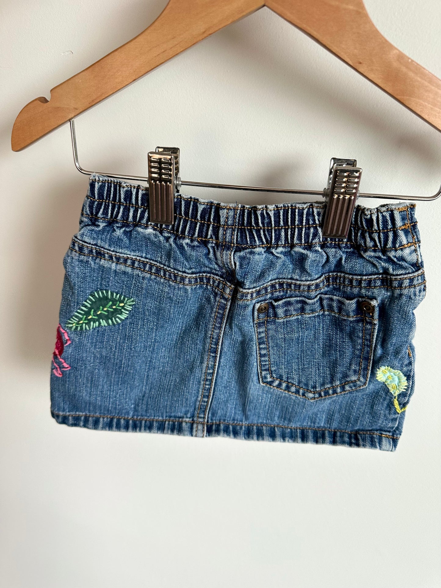 Jean Skirt with Embroidered Flowers / 12-18m