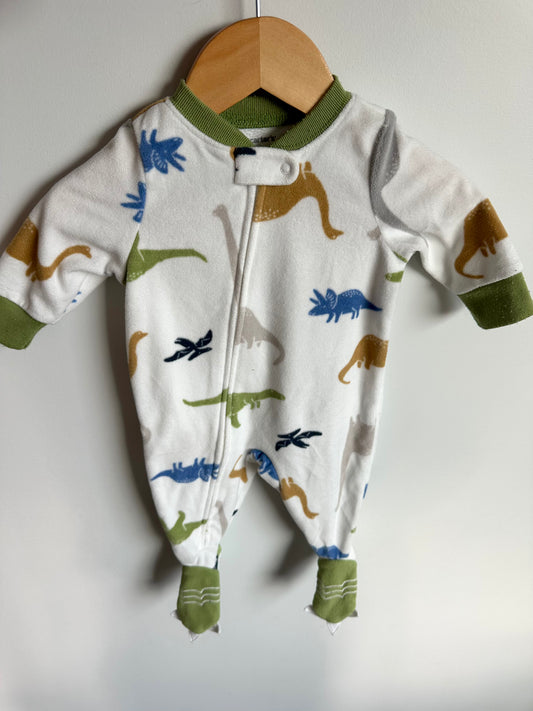 Fleece White Dino Sleeper with Green Collar / 3m