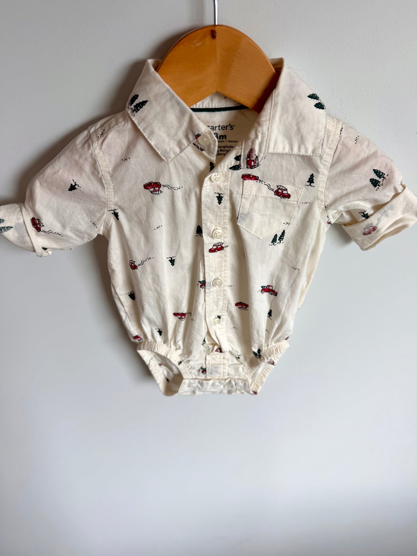 Festive Collared Bodysuit, Pants and Suspenders Set / 3m