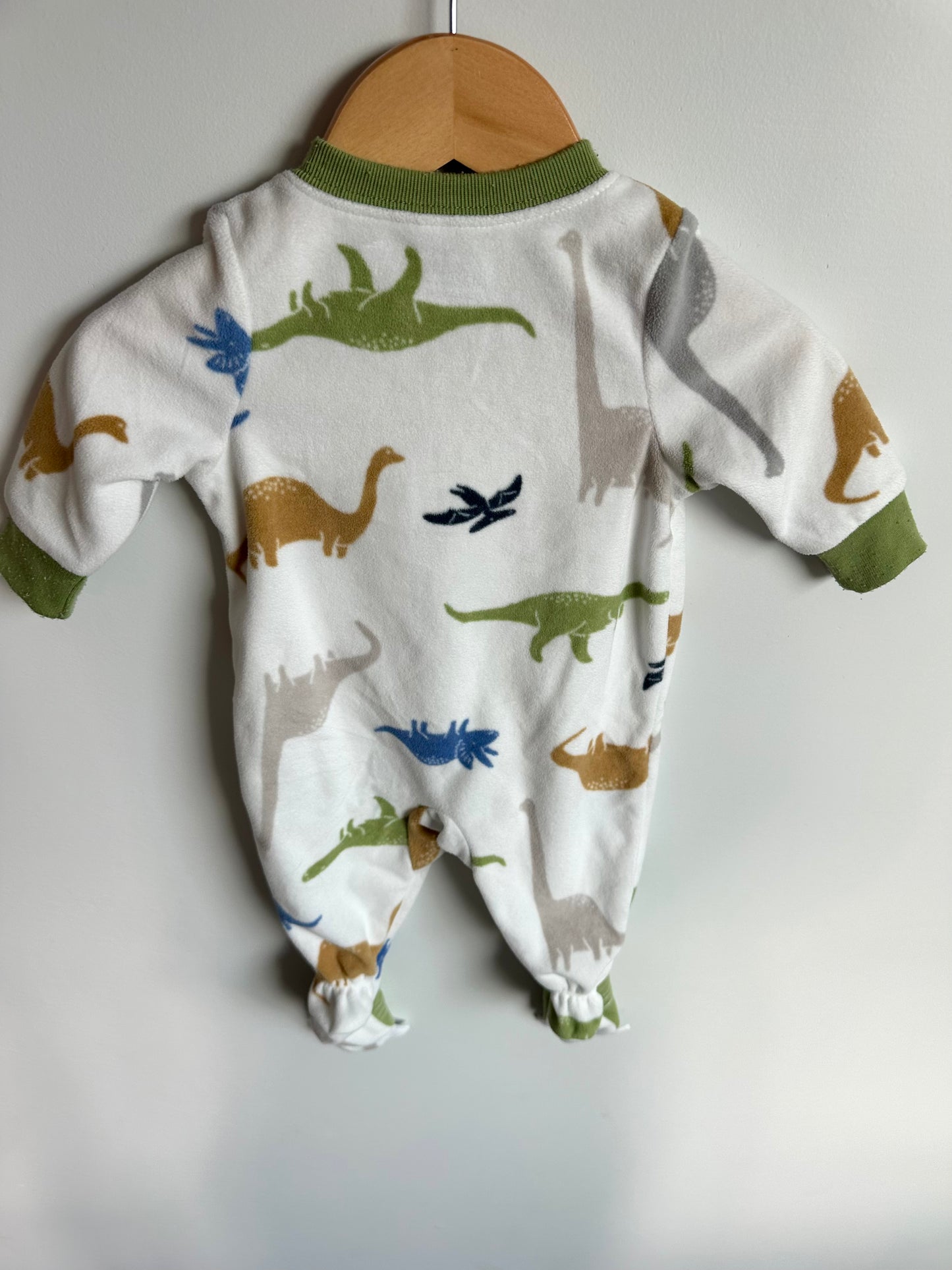Fleece White Dino Sleeper with Green Collar / 3m