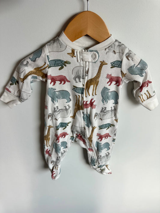 Organic White Animals Zip Sleeper / 3m