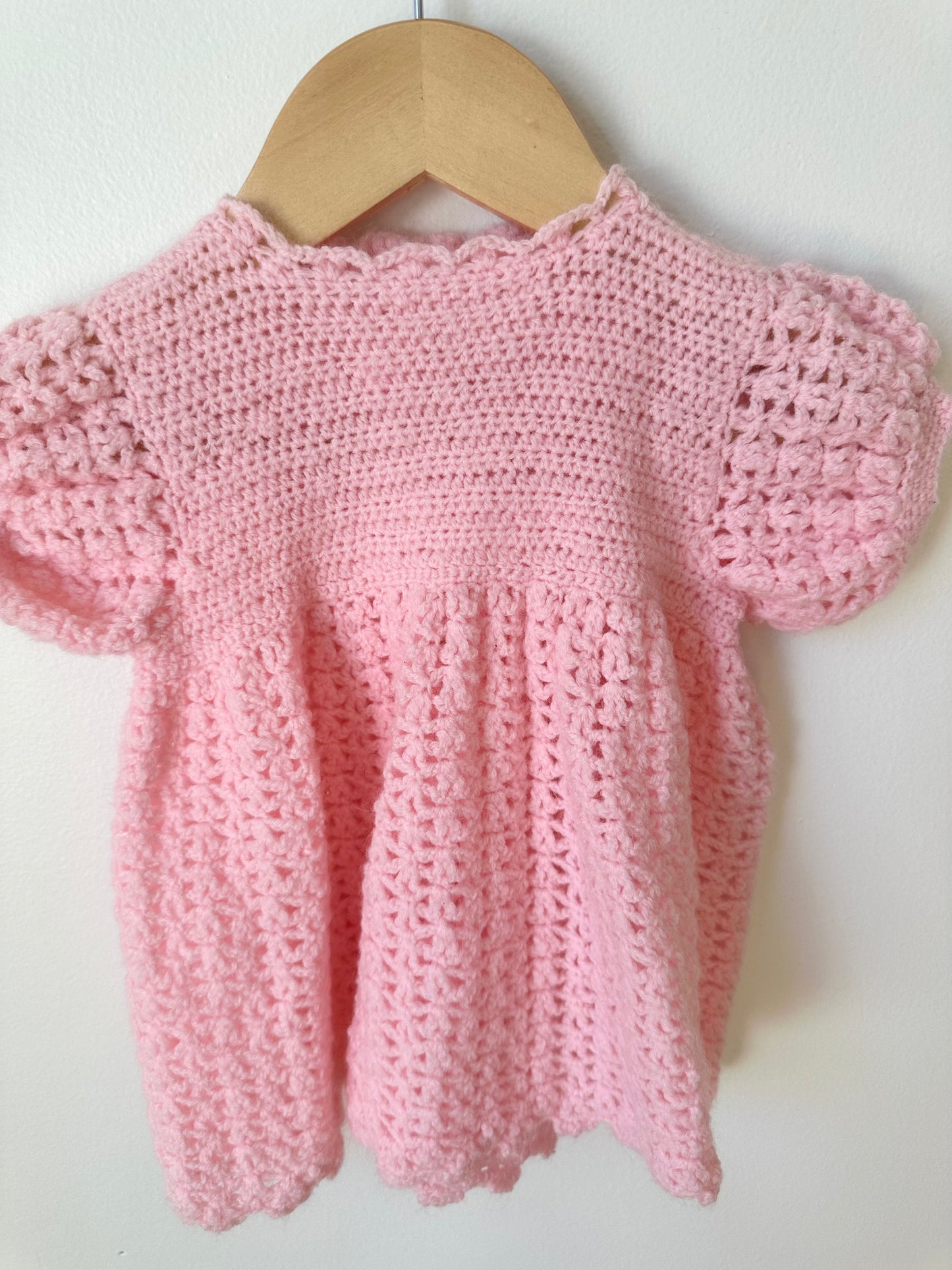 Hand Crafted Pink Knit Dress / 6m