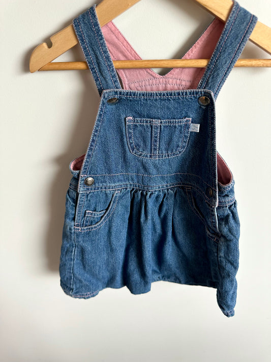Overall Jean Dress with Pink Liner / 12-18m