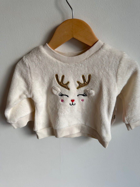 NEW White Fuzzy Deer Sweater / 6-9m
