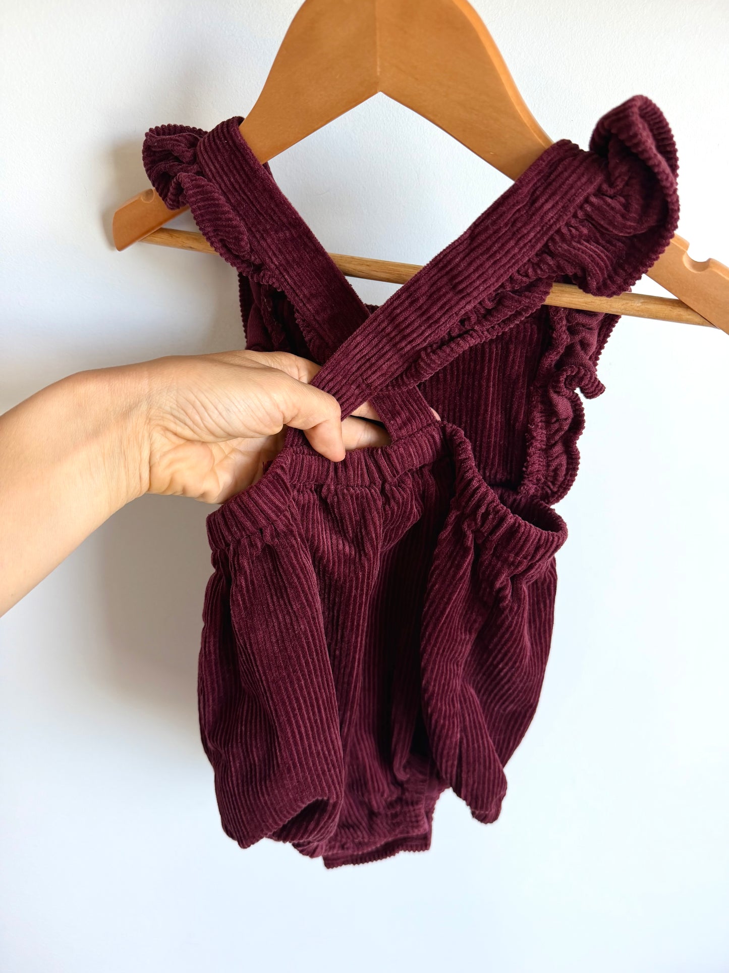 Maroon Ribbed Bubble Romper / 18-24m