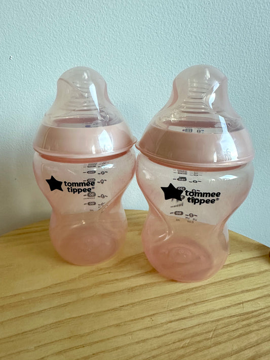 Pink Tommy Tippee Bottles (2) 260 ml