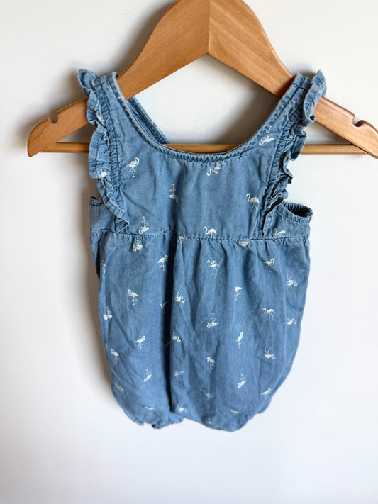Flamingo Chambray Romper / 18-24m