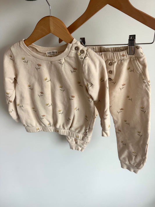 Organic Tan Floral Sweater + Pants Set (PLAY) / 3T
