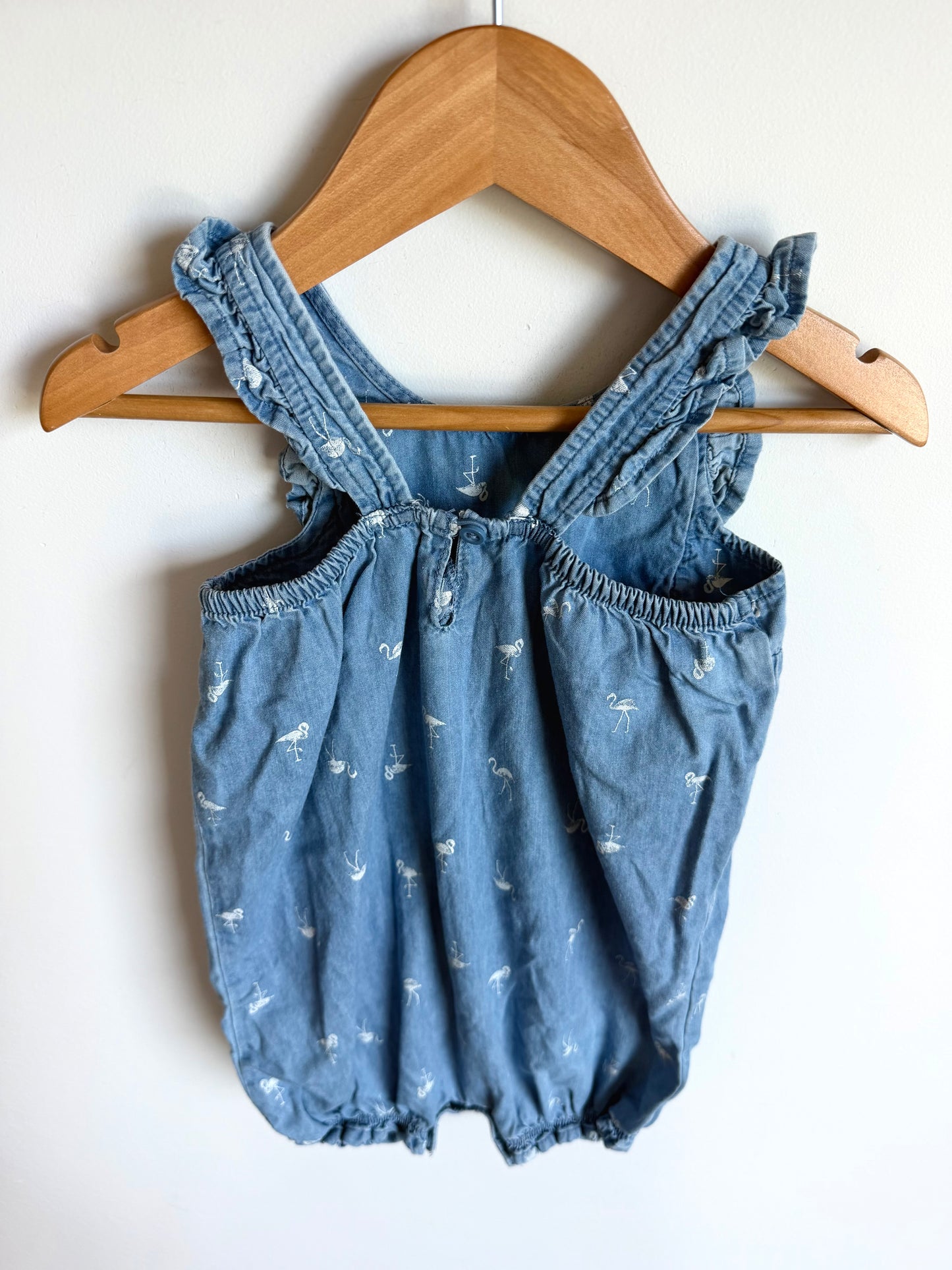 Flamingo Chambray Romper / 18-24m