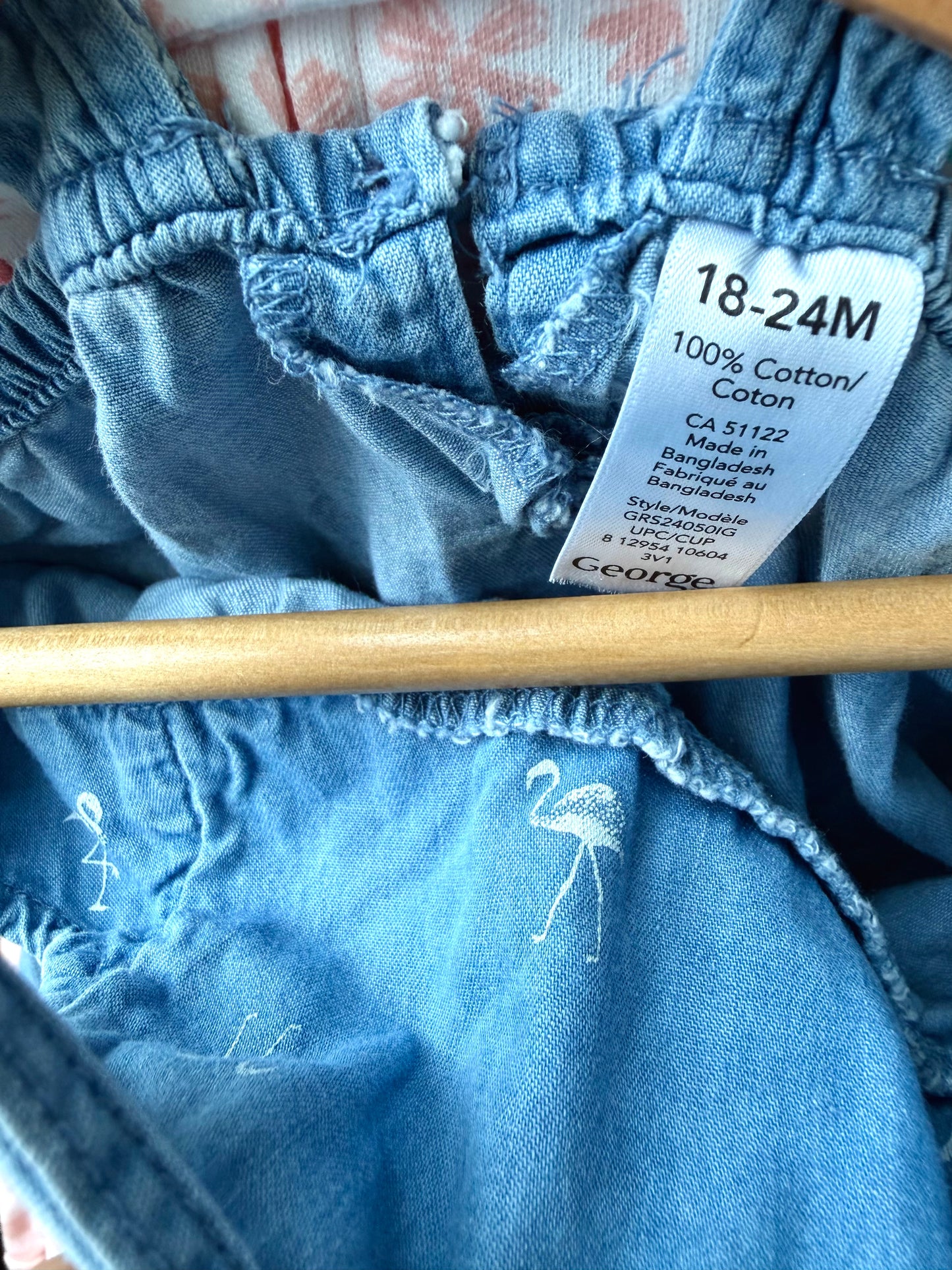 Flamingo Chambray Romper / 18-24m