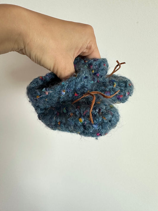 Blue Speckled Slippers Handmade / Size 2 Infant?