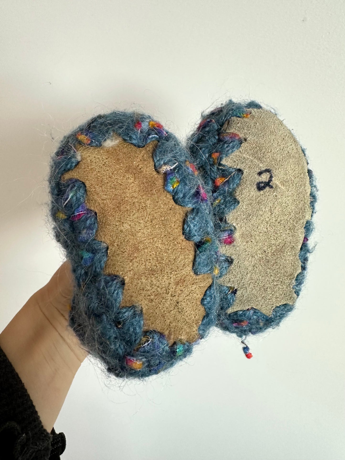 Blue Speckled Slippers Handmade / Size 2 Infant?