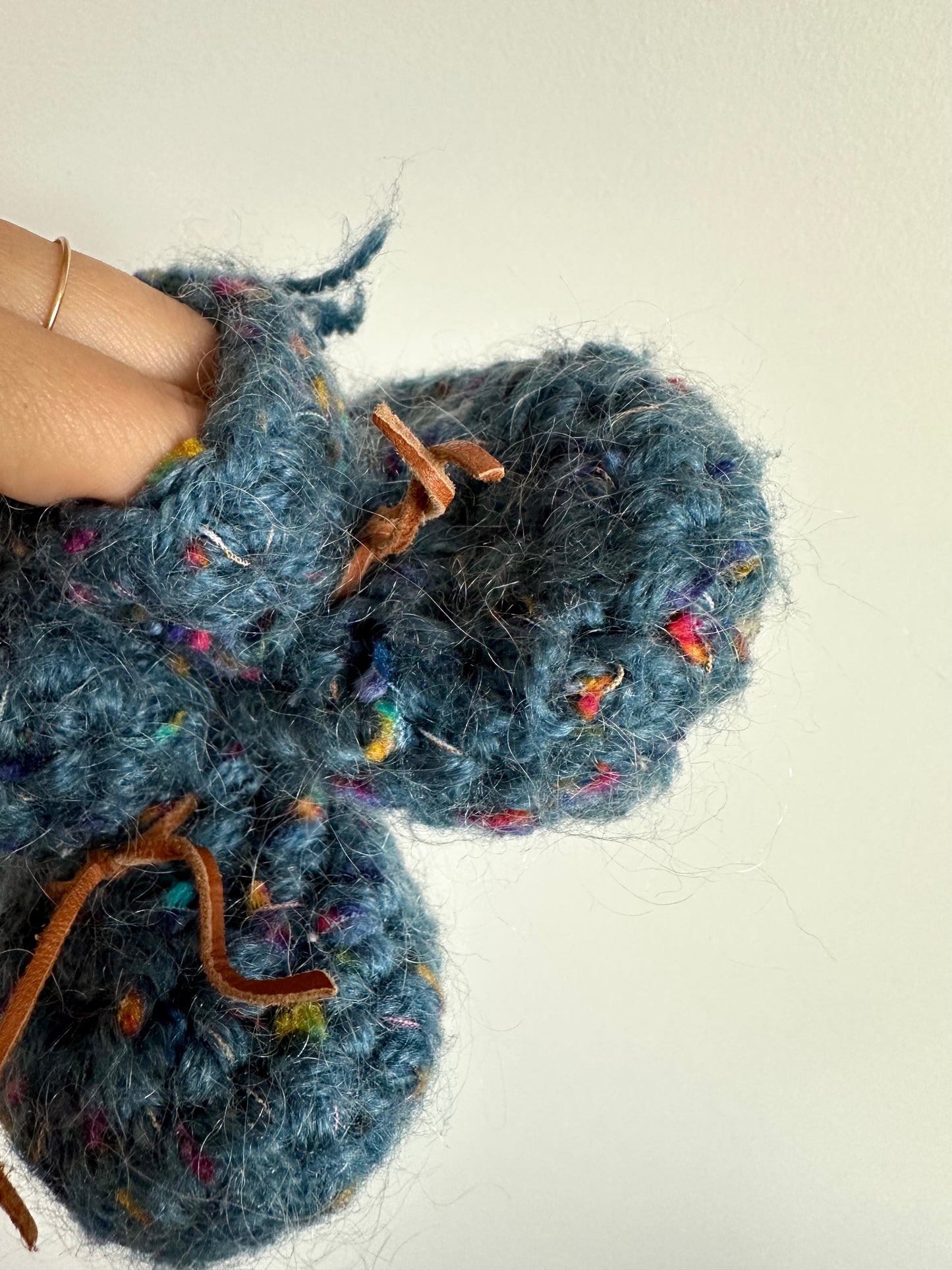 Blue Speckled Slippers Handmade / Size 2 Infant?