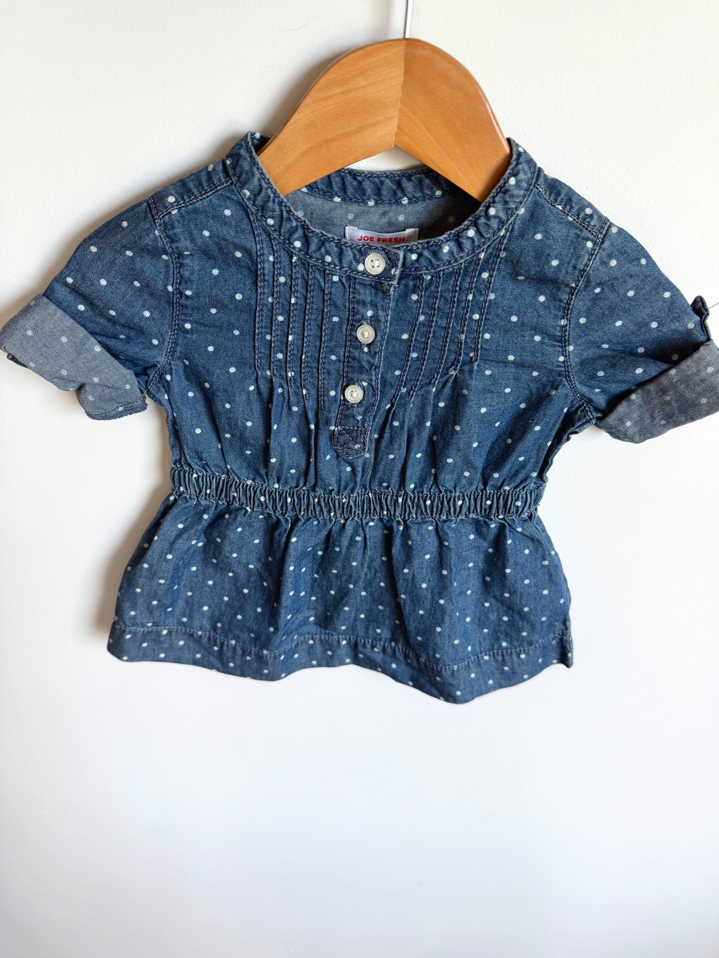 Polka Dot Chambray Dress / 3-6m
