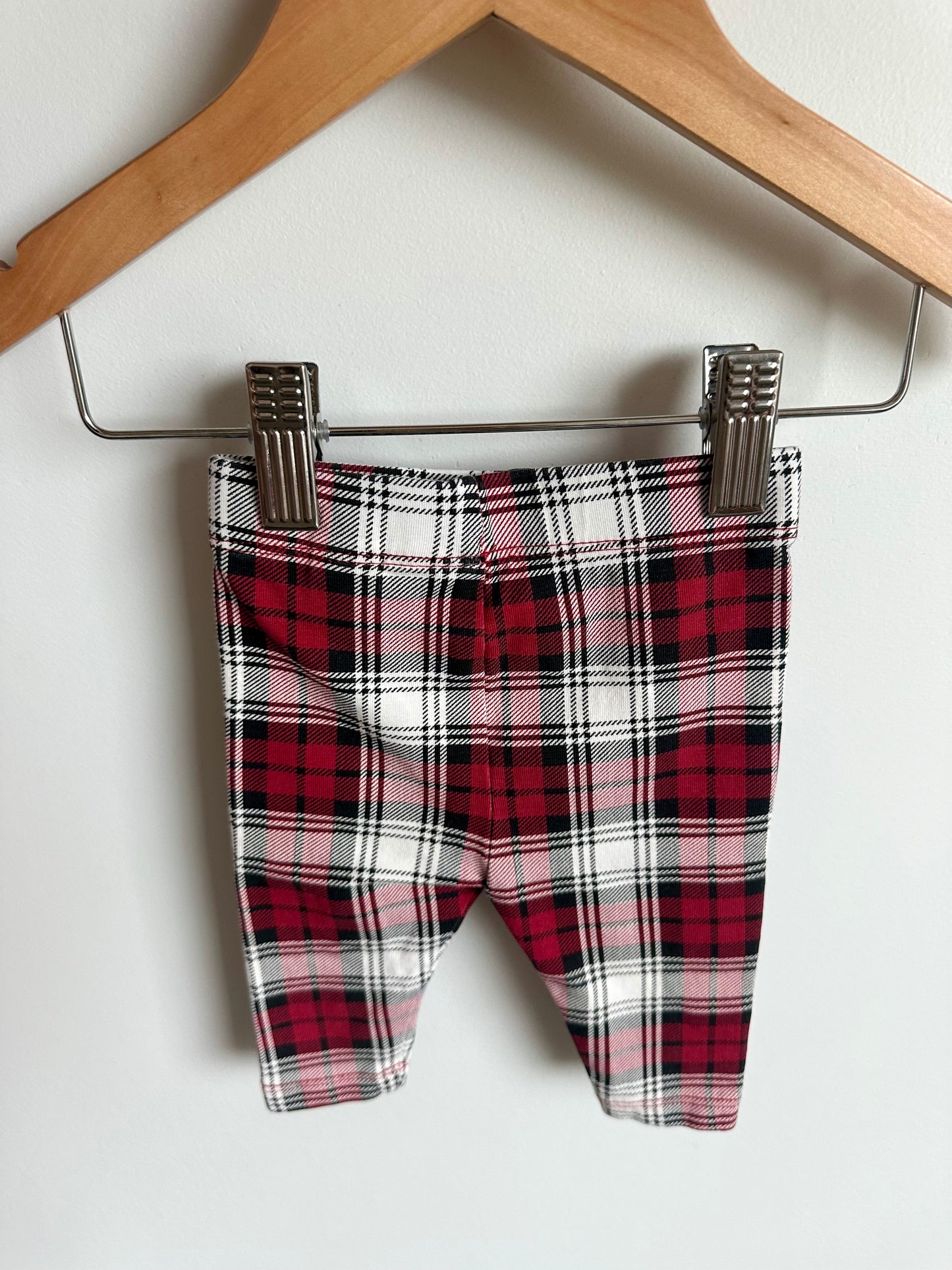 White + Red Plaid Leggings / 0-3m