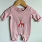 Gap Pink Fleece Embroidered Reindeer Jumpsuit / 0-3m