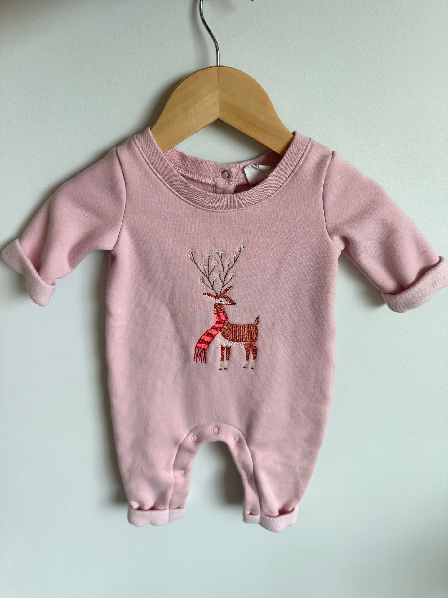 Gap Pink Fleece Embroidered Reindeer Jumpsuit / 0-3m