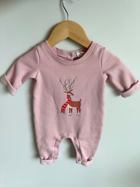 Gap Pink Fleece Embroidered Reindeer Jumpsuit / 0-3m