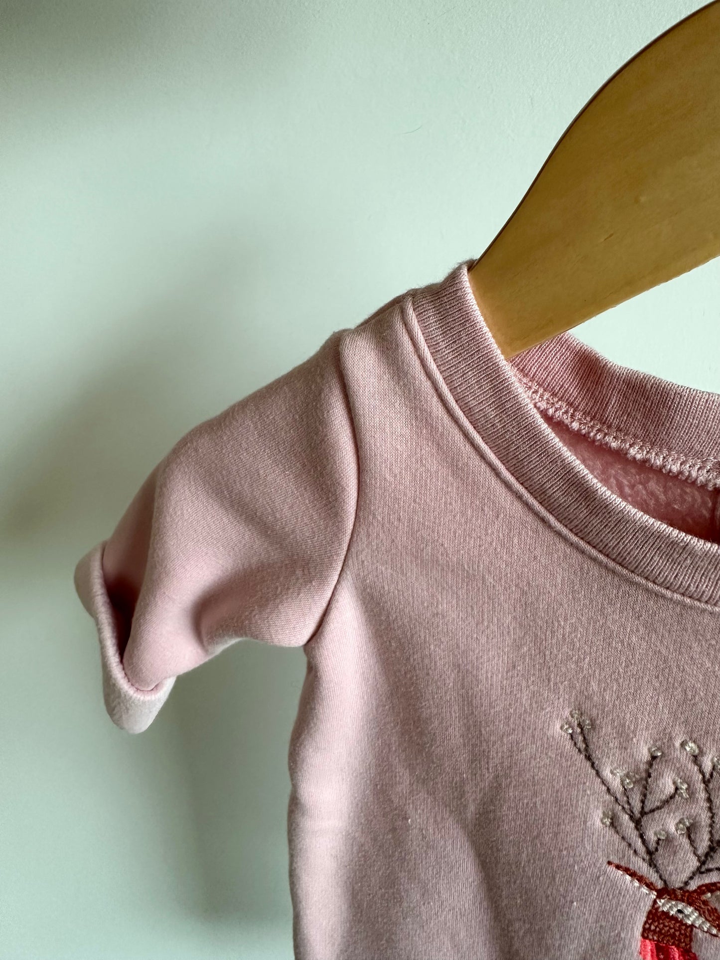 Gap Pink Fleece Embroidered Reindeer Jumpsuit / 0-3m