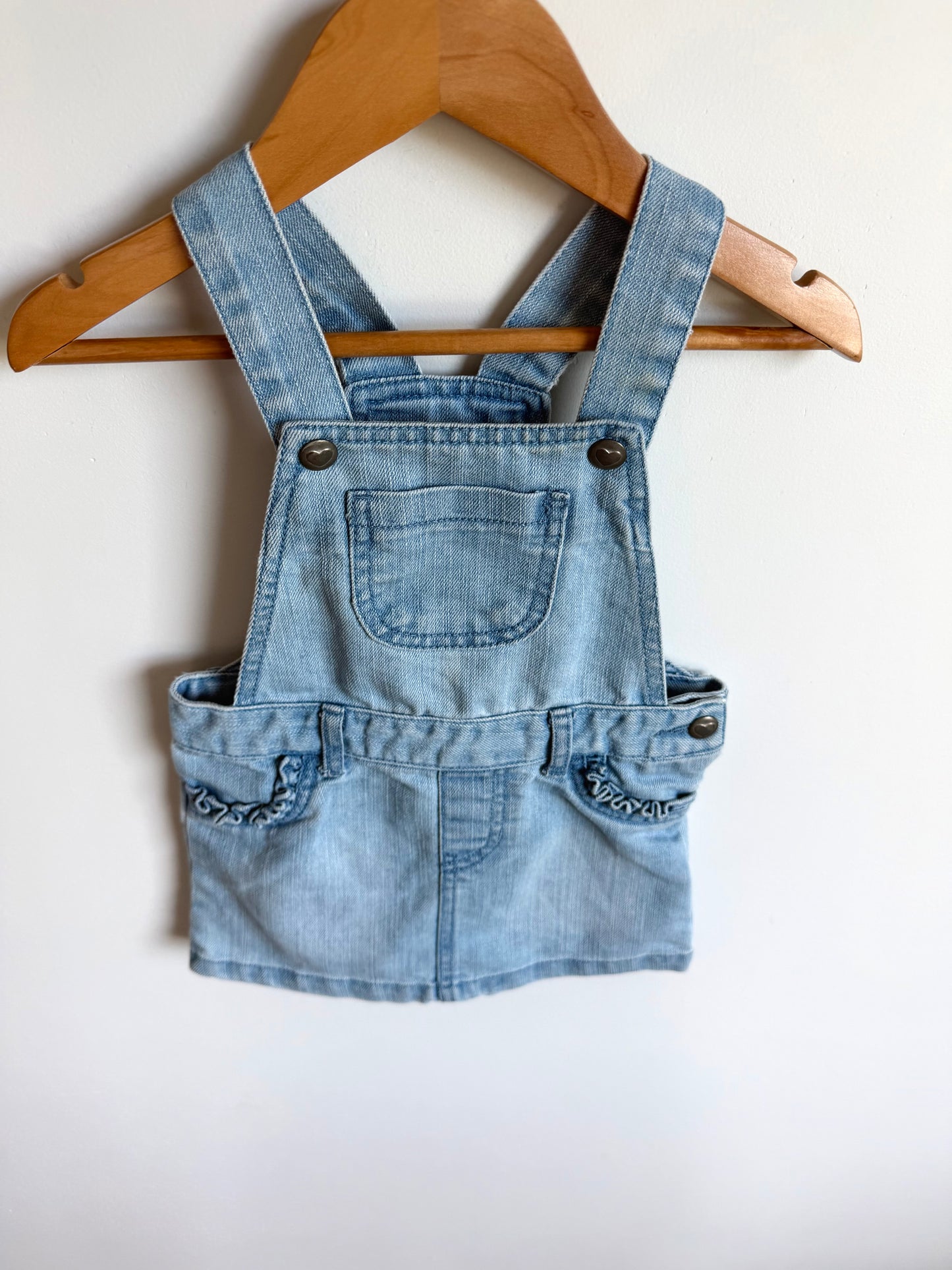 Blue Ruffle Pockets Overall Dress / 2T