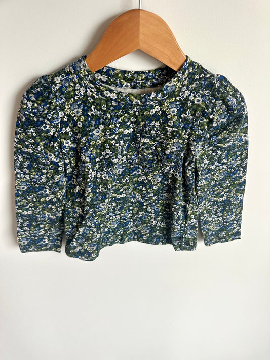 Floral Green Blue Billowy Sleeve Top / 3T