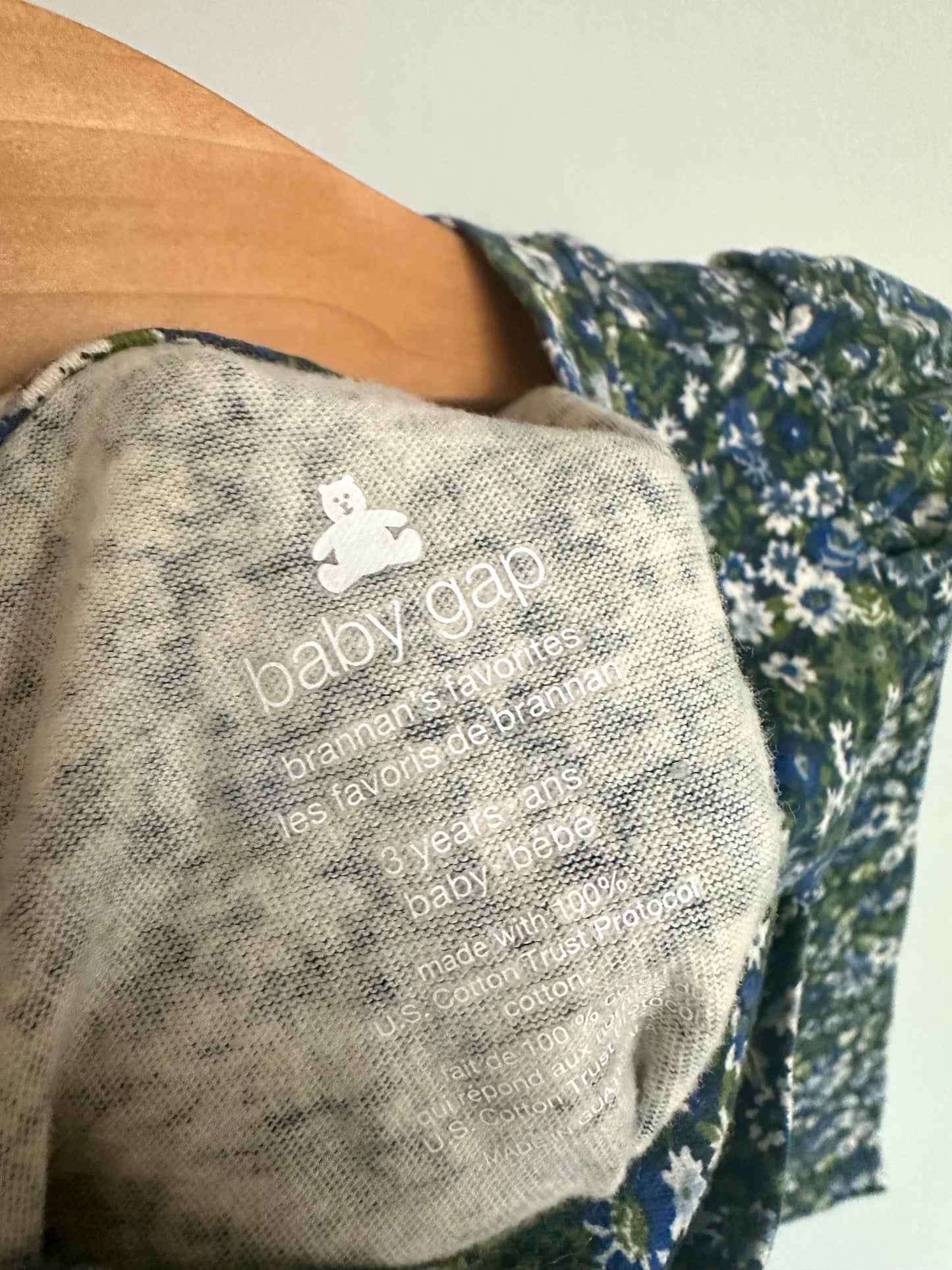 Floral Green Blue Billowy Sleeve Top / 3T