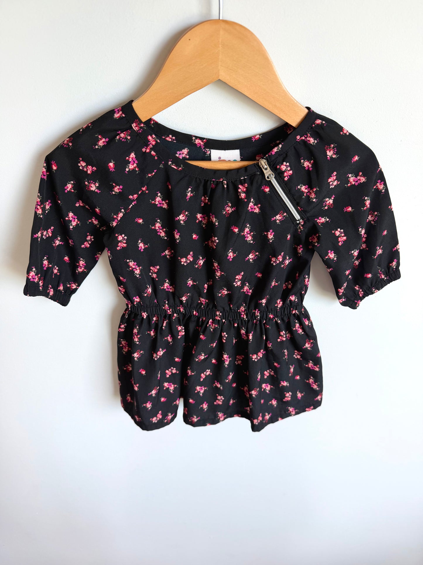 Black Pink Flower Zipper Dress / 18m
