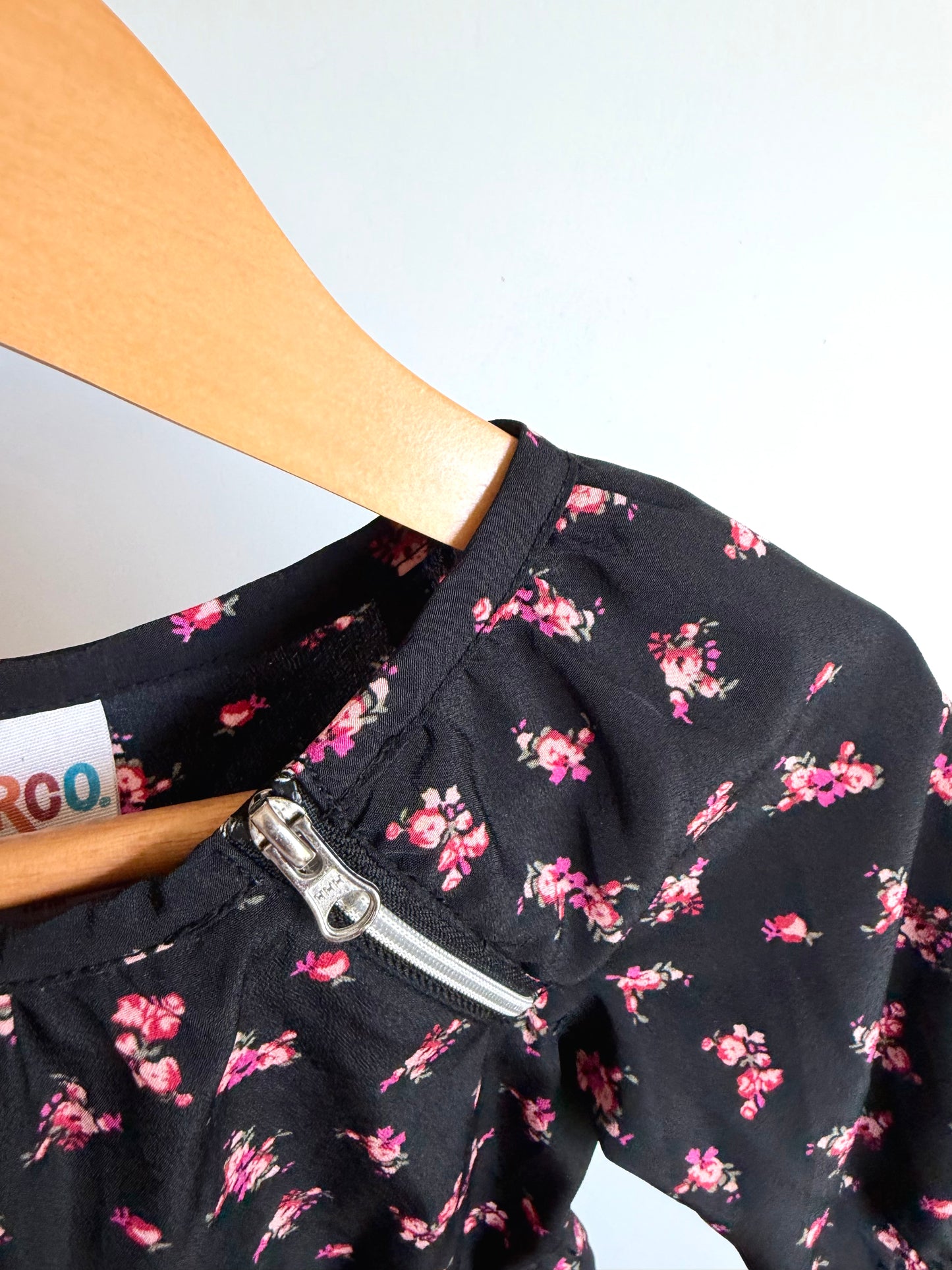 Black Pink Flower Zipper Dress / 18m