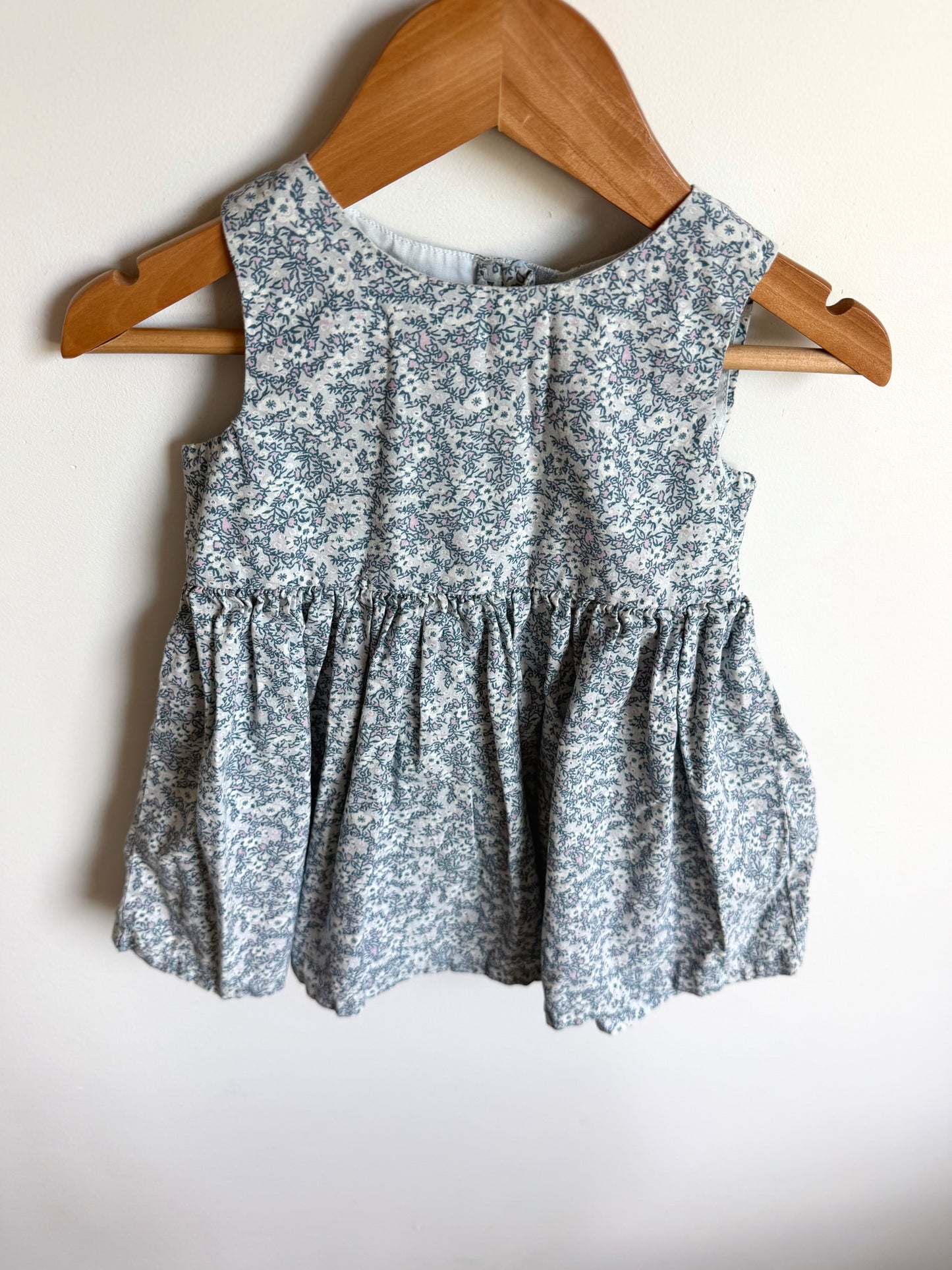 Sleeveless Cotton Blue Floral Dress / 12-18m
