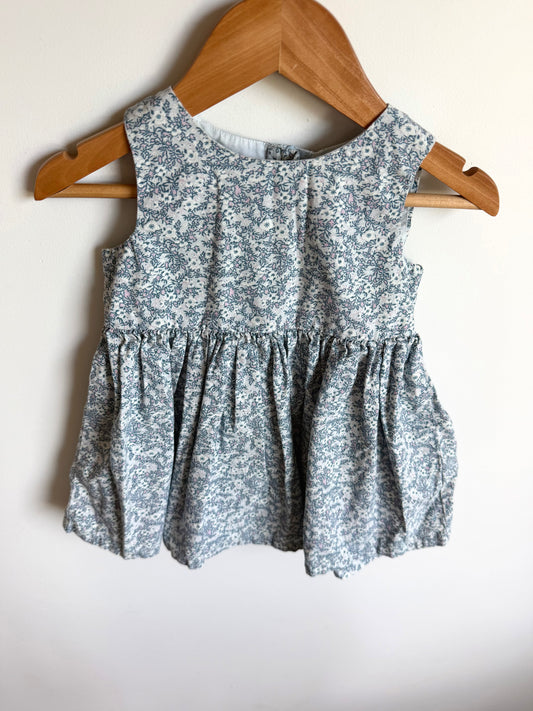 Sleeveless Cotton Blue Floral Dress / 12-18m