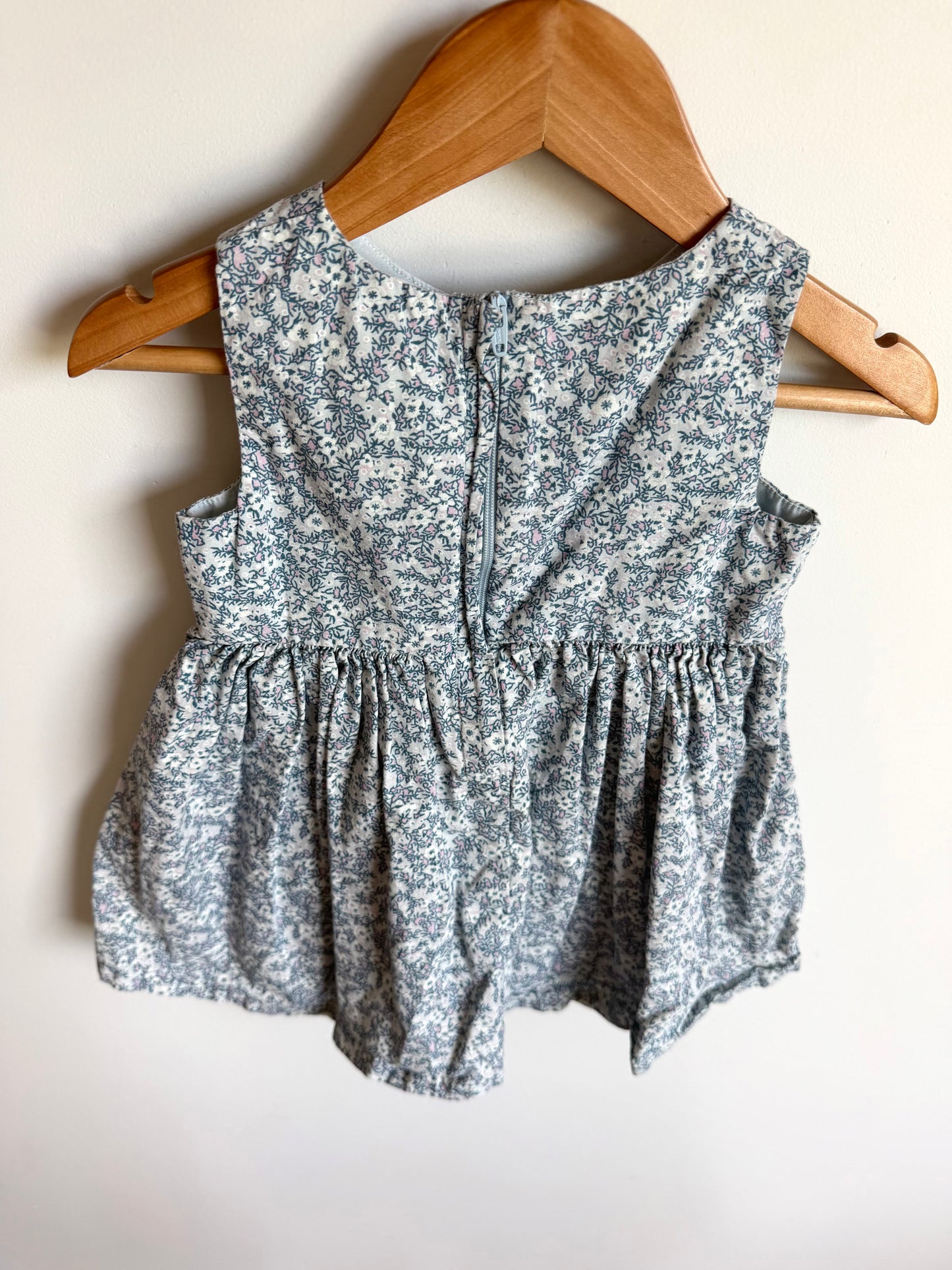 Sleeveless Cotton Blue Floral Dress / 12-18m