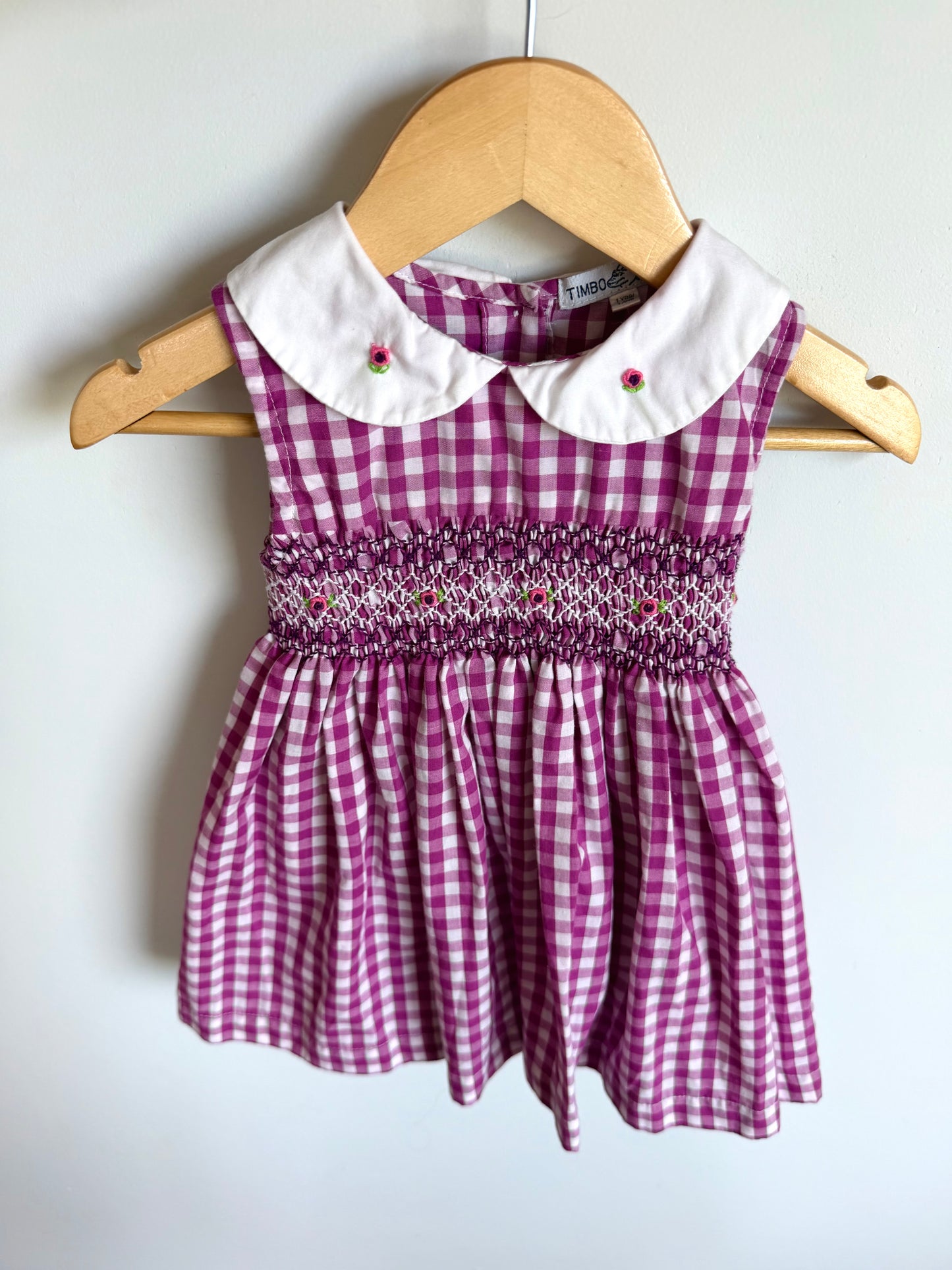 Gingham Embroidery Flower Dress / 12m