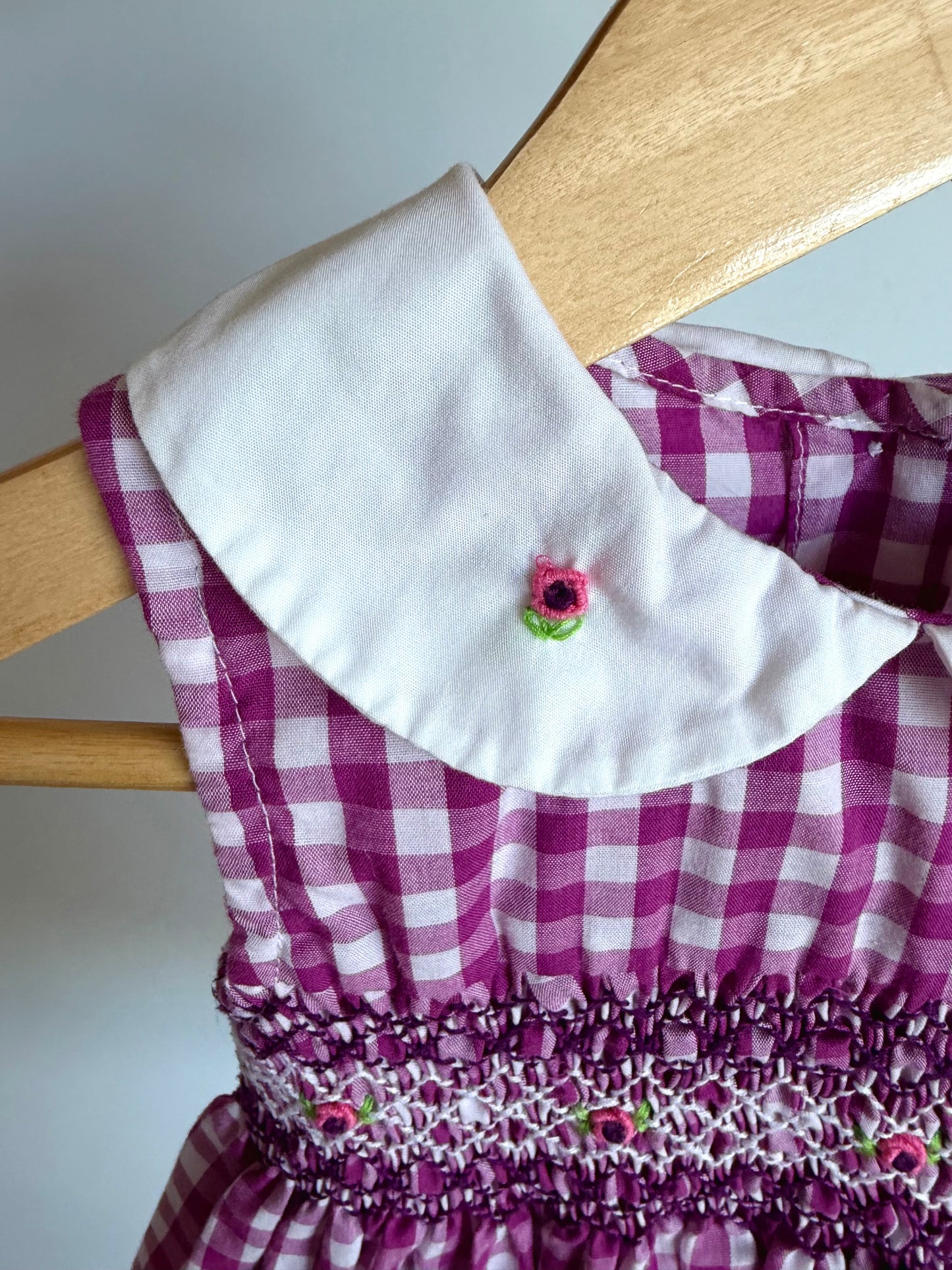 Gingham Embroidery Flower Dress / 12m